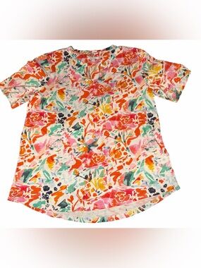 Chico's Women’s XL Abstract Colorful Floral Notch Neck Tee